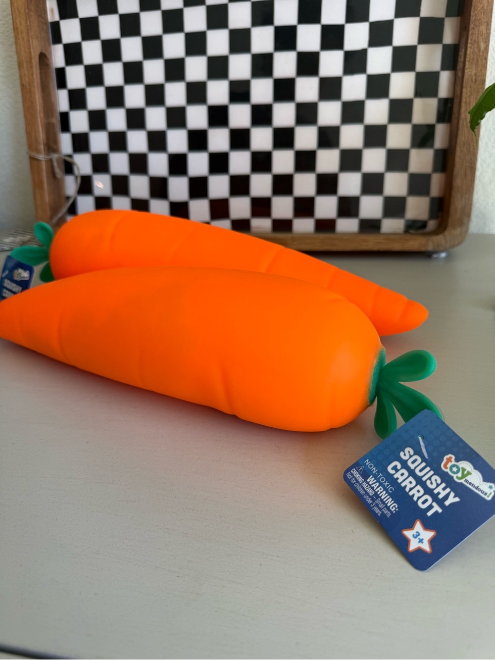 Squishy Carrot Toy - Bright Orange with Green Top